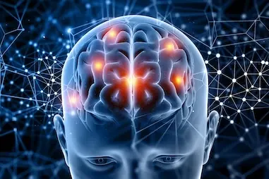 Diagram of neurons in the brain lighting up.